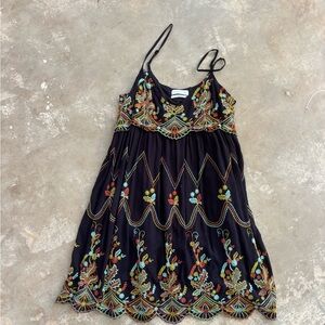 Urban Outfitters Black Floral Embroidered Mini Dress